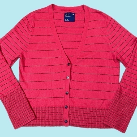 Stripes - Burgundy Holiday Red Striped Sparkly Cardigan Perfect For Layering - Picture 2 of 7